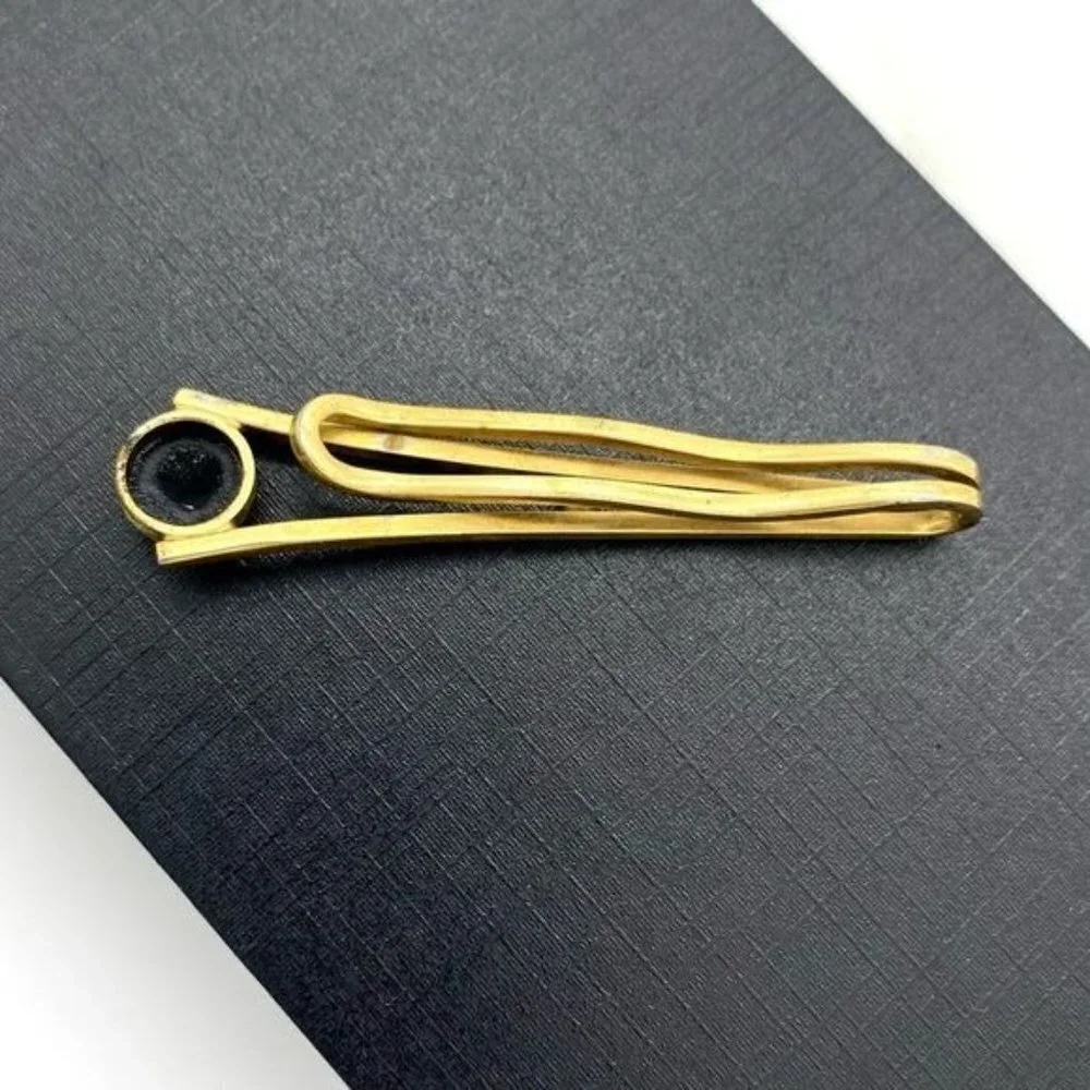 Hickok Tie Bar Gold Tone Tie Bar Black Cabochon - Picture 5 of 5